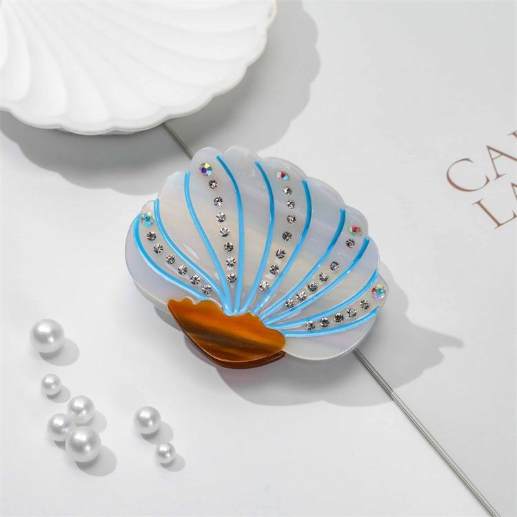 WoW Sheila Custom Creative Diamond Sea Shell Conch Acetate Hair Claw for Women