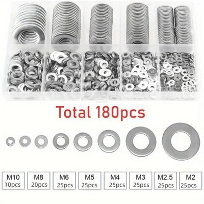Edelstahl-Unterlegscheiben-Sortiment-Kit M2 M2.5 M3 M4 M5 M6 M8 M10 Flache Unterlegscheiben Dichtringe Dichtringringe Küchen