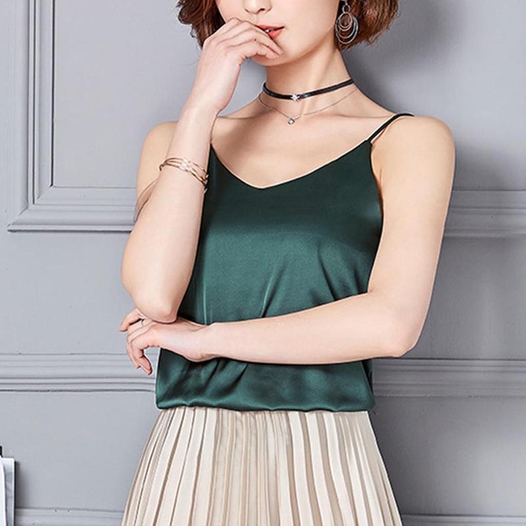 Fashion Women Imitation Silk Camisole Bottoming Silk V-neck Color Blouse