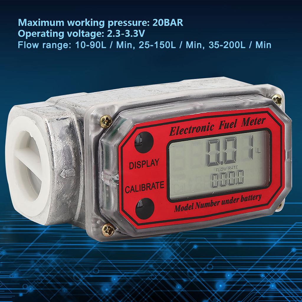 Mini Digital Turbine Flowmeter Diesel Fuel Flow Meter 10‑200L 1" NPT