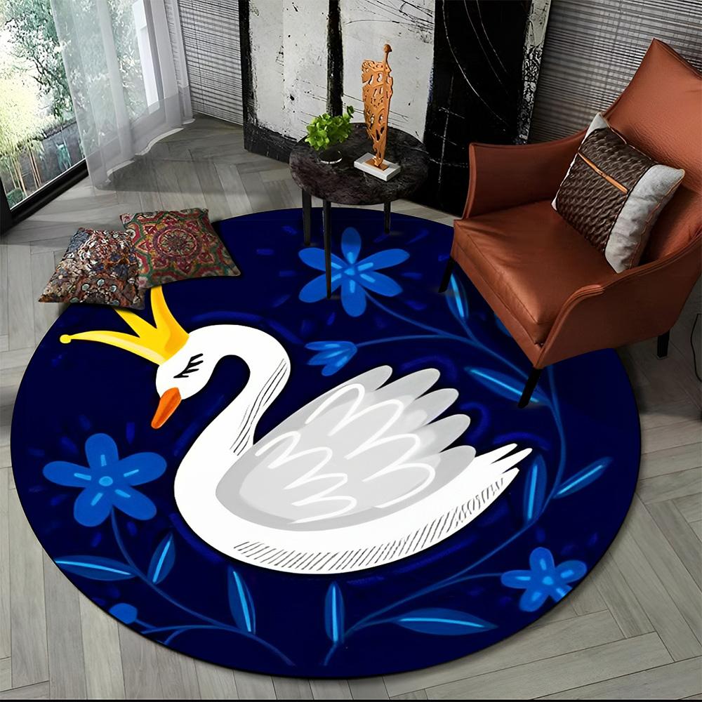 3D Cartoon Cute Swan Cygnus Area Rug,Round Carpet Rug for Living Room Bedroom Sofa Decoration,Kids Play Non-slip Floor Mat Gift