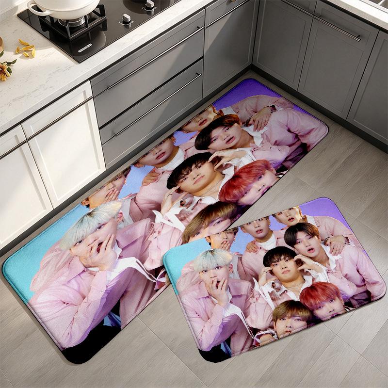 ATEEZ Print Flannel Kitchen Mat Christmas Soft Area Rug Non Slip Floor Carpet Home Decoration