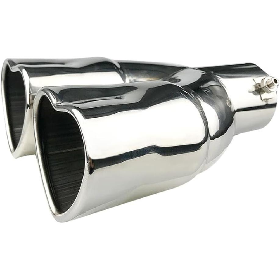Dual Exhaust Tip 2.5 Inch Inlet, Universal Car Exhaust Pipe Modification Tail Throat Tail Pipe Stainless Steel Muffler Tip, Adjustable Heart Shaped Curved