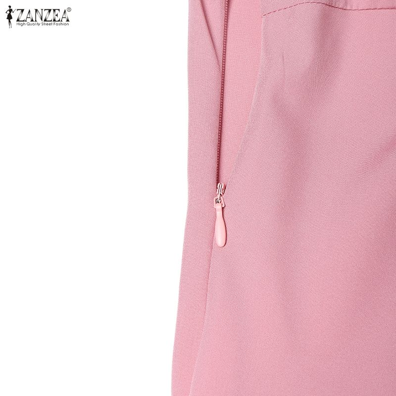 ZANZEA Damen Freizeit Rundhals Sommer Ärmellos Elegant Langes Kleid