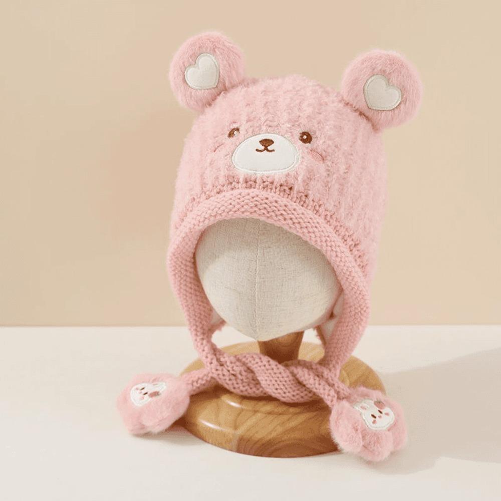 

Плюшевые вязаные крючком шапки с мультяшными медвежьими ушками, детская шапочка-бини, милая детская вязаная шапка розовый