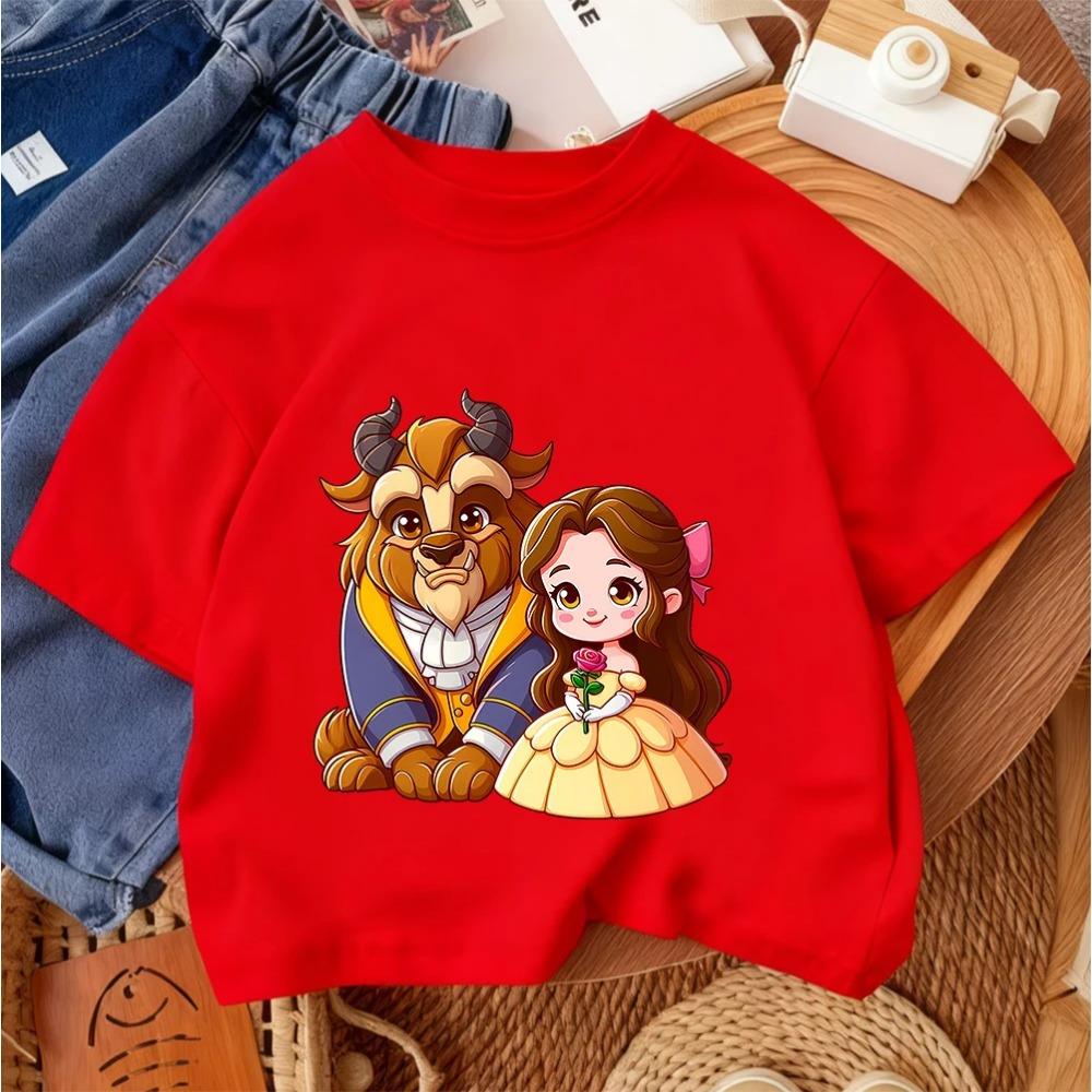 Street Style Boys Girls Tee Beauty And The Beast Trendy Fashion Cartoon Design Summer Kids Casual Outfit