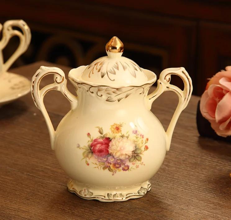 Rice Gold Rose Tea Set 800ml Bone China Teapot Coffee Cup Saucer Set Afternoon Tea Cup 225ml Drink Cup Kitchen Bar Supplies