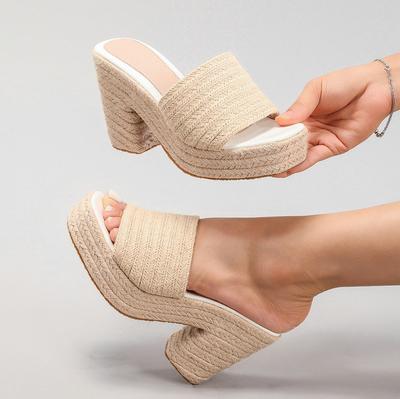Fashion Women'S Hemp Rope Wedge Heel Thick-Soled Sandals, Woven Straw Rope One-Strap Summer Waterproof Platform High Heels