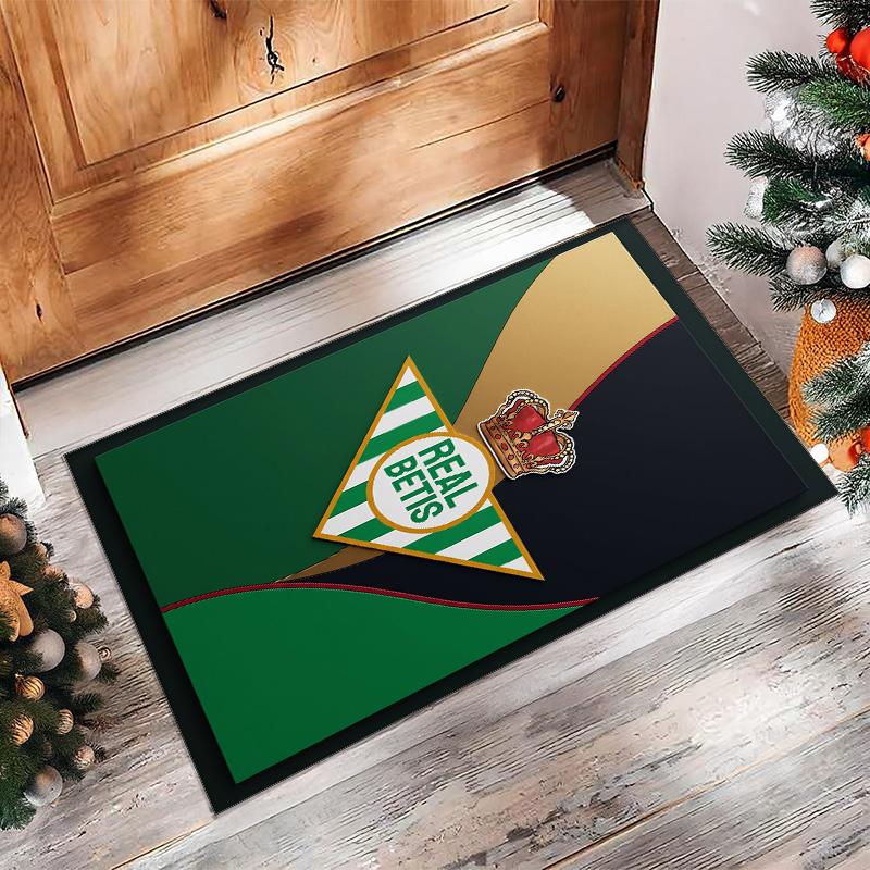 Real Betis Football Print Crystal Velvet Rug, Comfortable Water Absorbent Non Slip Indoor Floor Carpet