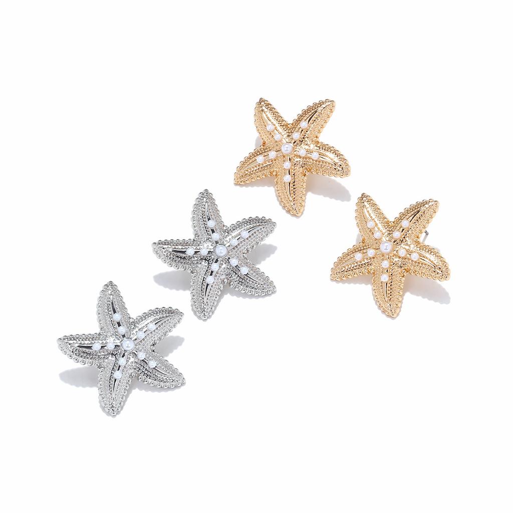 Exaggerated holiday style inlaid pearl starfish earrings beach style marine animal earrings