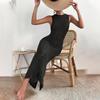 Knitted Hollow Out See Through Sexy Dress Fashion Sleeveless O Neck Summer Beach Dress Women Solid Elegant Casual Dresses Female 869