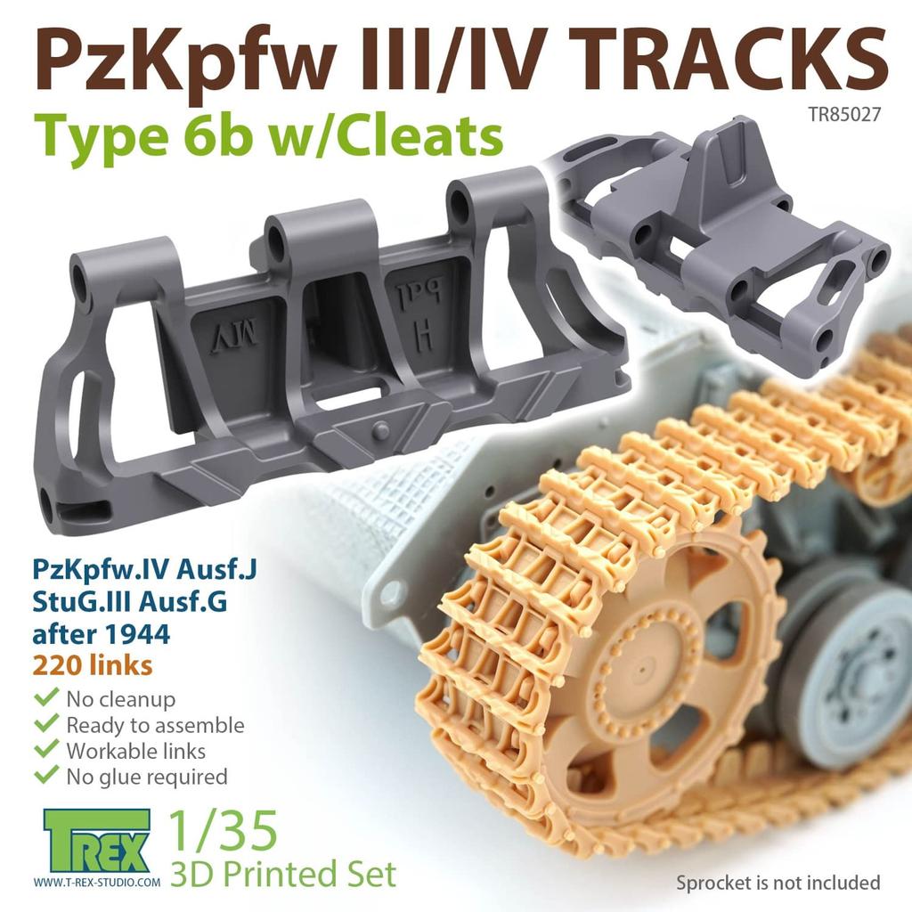 Studio World War II German Army Tank Track with Plastic Model Parts TR85027 T-Rex 1/35 III/IV Type.6b Anti-slip
