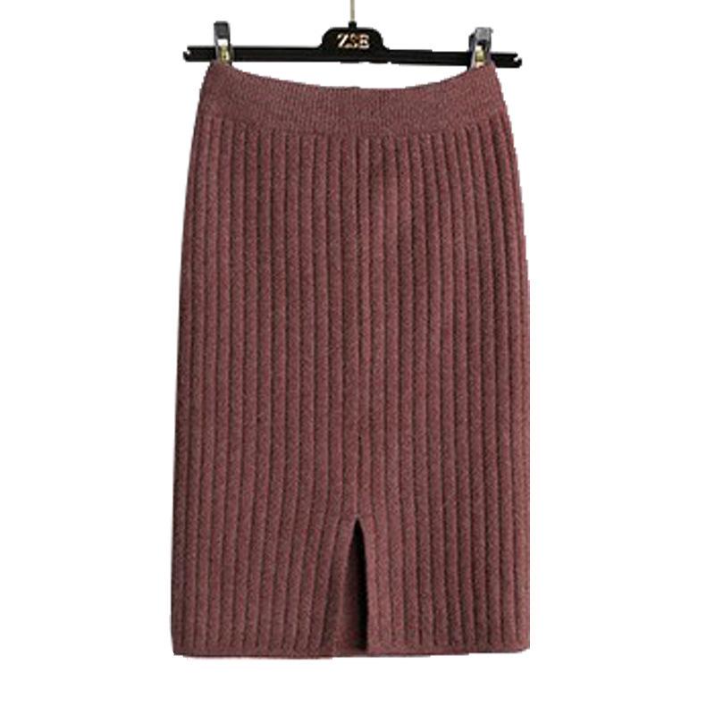 High-Quality Women's Slimming Knitted Bodycon Midi Skirt with Elastic Waist & Slit - Autumn/Winter 2025 Collection