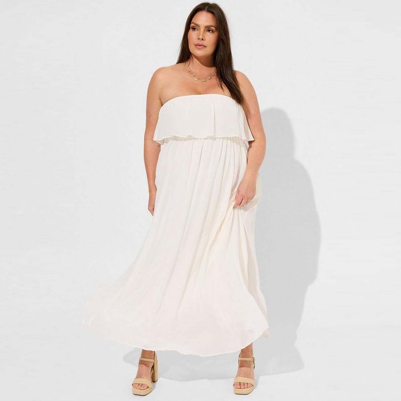 

Plus Size Women s Clothing Tube Top White Dress Women s Summer Retro Temperament Dress Plus Size Ladies Covering Belly Thin A- line Dress White-defective 6