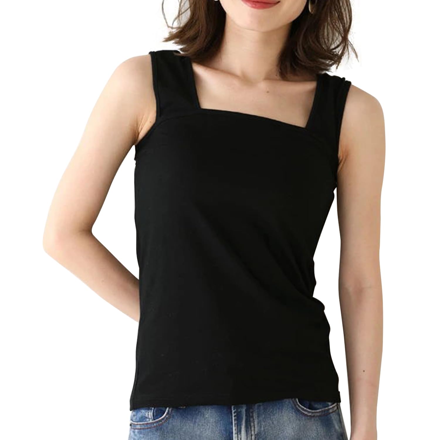 

Trnvco Cooling Camisole Tank Layering Bra Strap Chest Thick Shoulder High Summer Women s Top, Cotton, Innerwear, Coverage, Coverage, Straps, Sides, чёрный