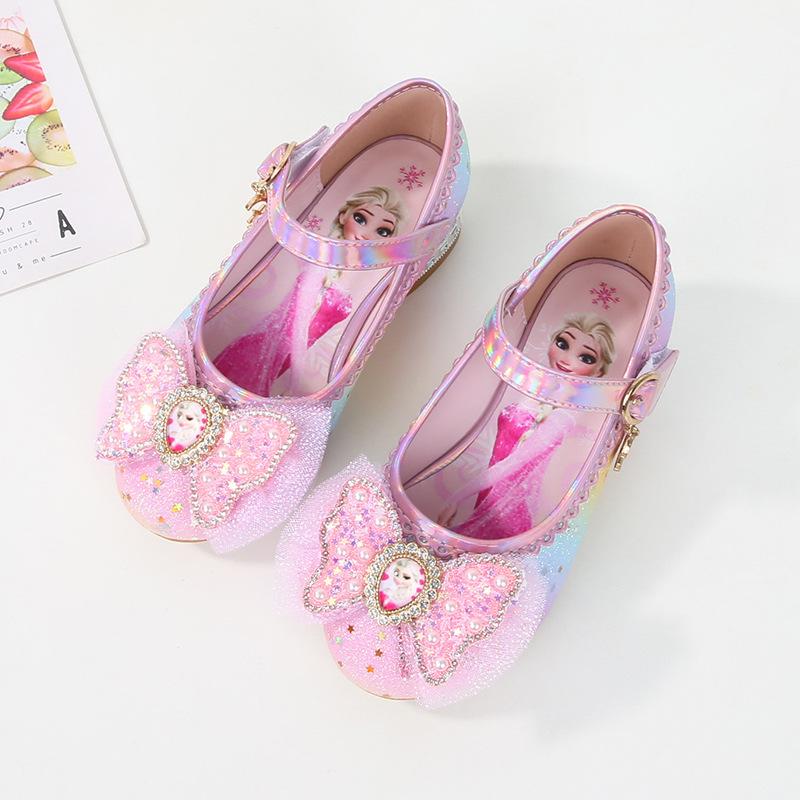 Children's high heels Elsa princess shoes girls spring and autumn new rainbow crystal shoes small leather shoes little girl single shoes