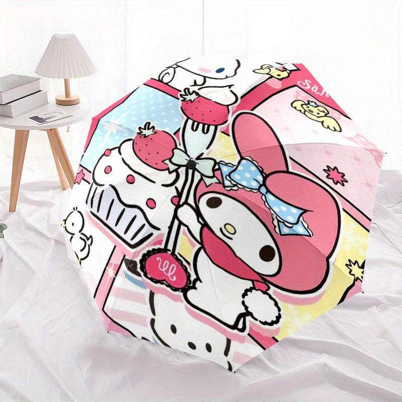My Melody & Pochacco Strawberry Cake Design Automatic 3-Fold Cartoon Umbrella Design, Cute Cartoon Pattern, Portable Outdoor Umbrella, Perfect, Holida