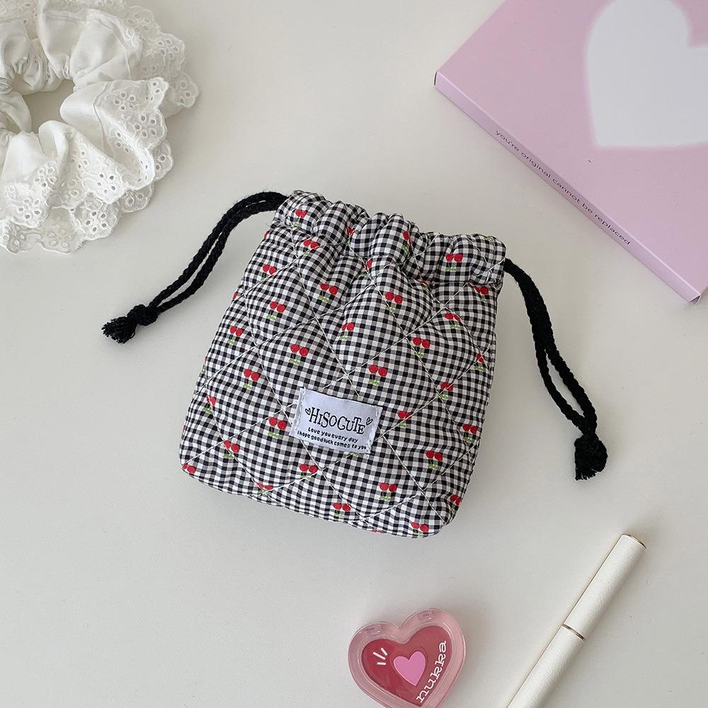 Portable Cherry Drawstring Pouch Multi-purpose Large Capacity Makeup Lipstick Storage Bag Cosmetic Bag
