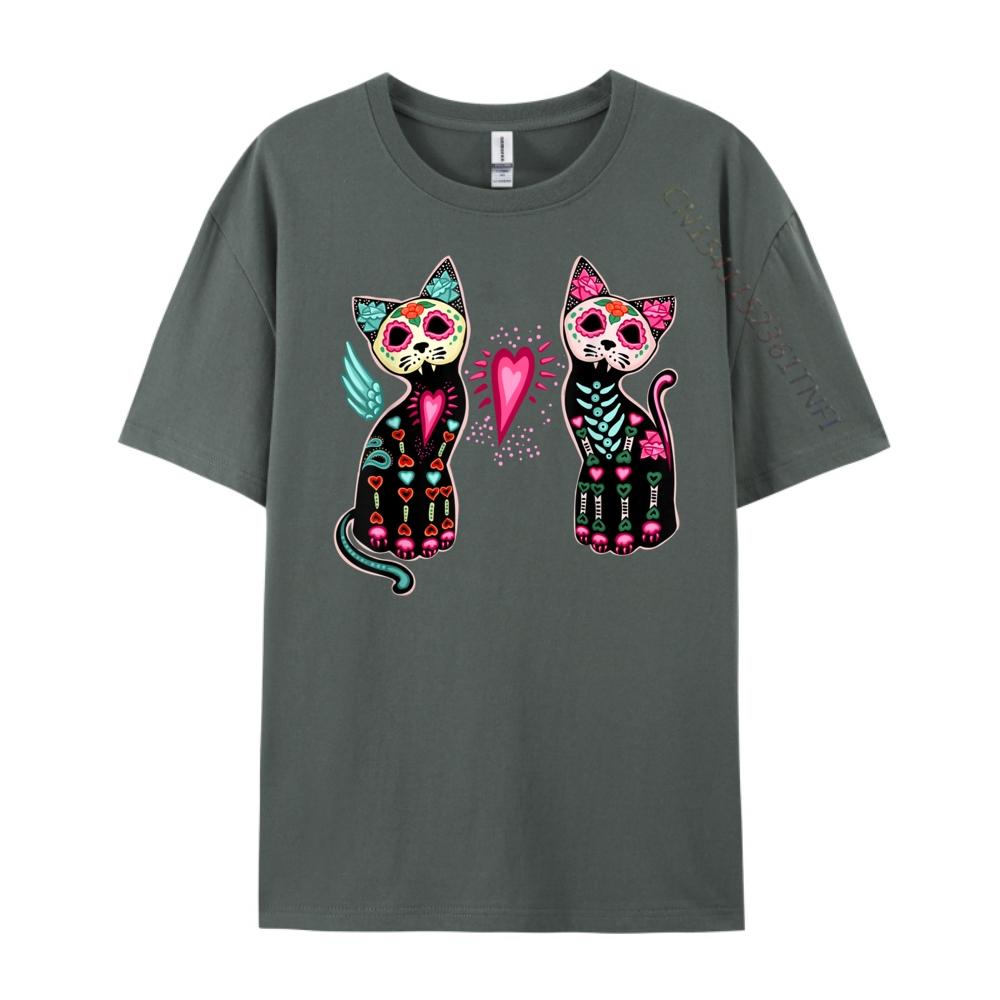 Day Of The Dead Cats Shirt Cat Lovers Dia De Los Muertos Plain Shirt Mens Clothing Normal Men Clothes Luxury Brand Luxury