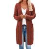 Damen S Lang V-Ausschnitt Knopf Tasche Strick Cardigan Pullover