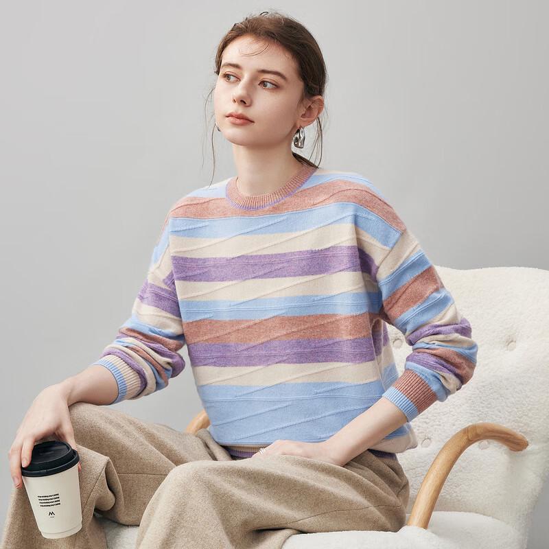 Kemengboka Women's 100% Cashmere Striped Sweater
