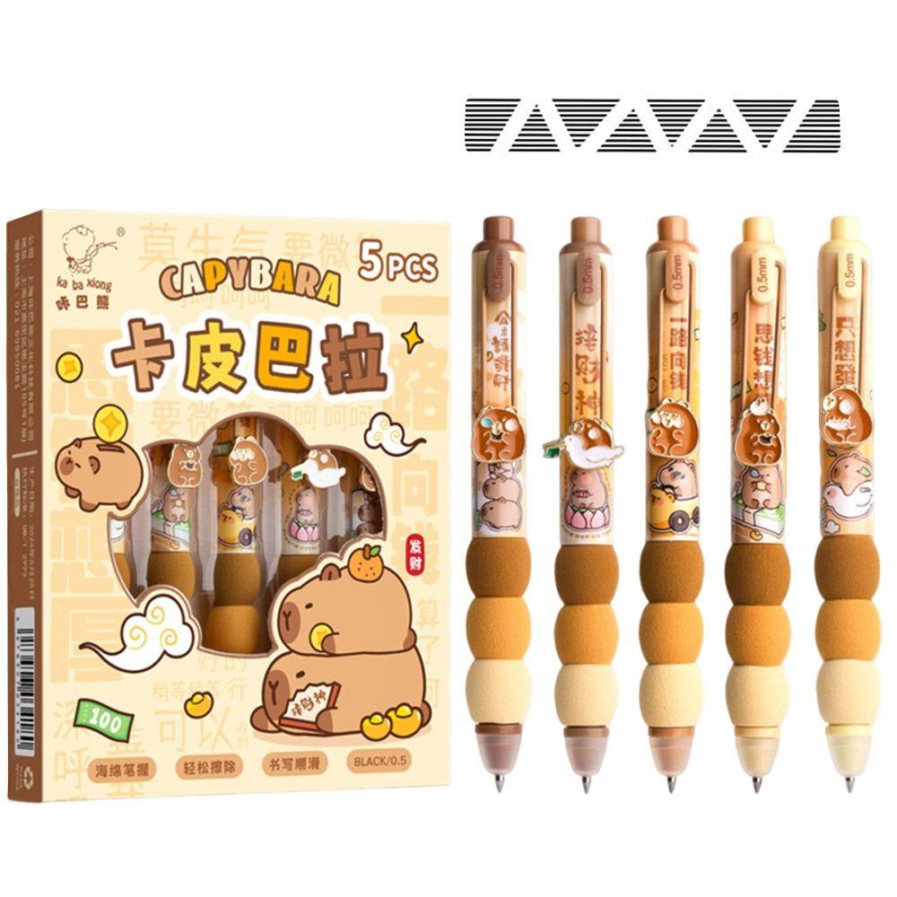 5PCS/Set Press Capibara Gel Pen Quick Drying Signature Pen Cute Writing Tool  Student