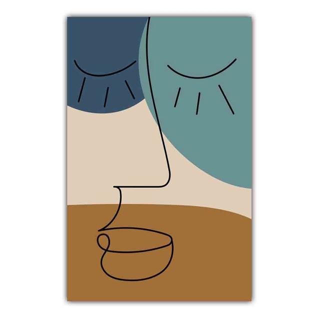 Abstract Matisse Minimalist Line Face Four Color Pattern Artwork Poster Canvas Painting Wall Art Pictures Room Home Decor