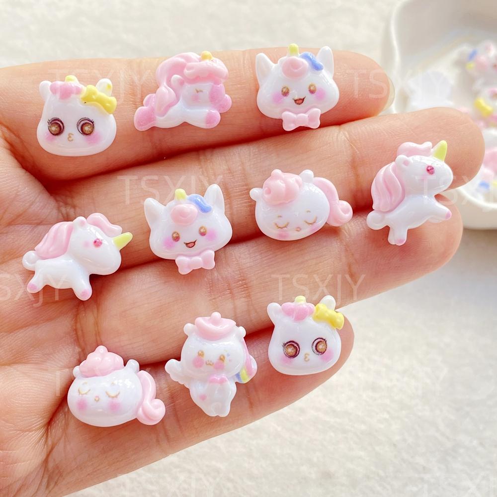 

20pcs Mix Mini Pink Cartoon Unicorn Horse Nail Art Flatback Stone Figurines Scrapbook Charm DIY Jewelry Decor Crafts