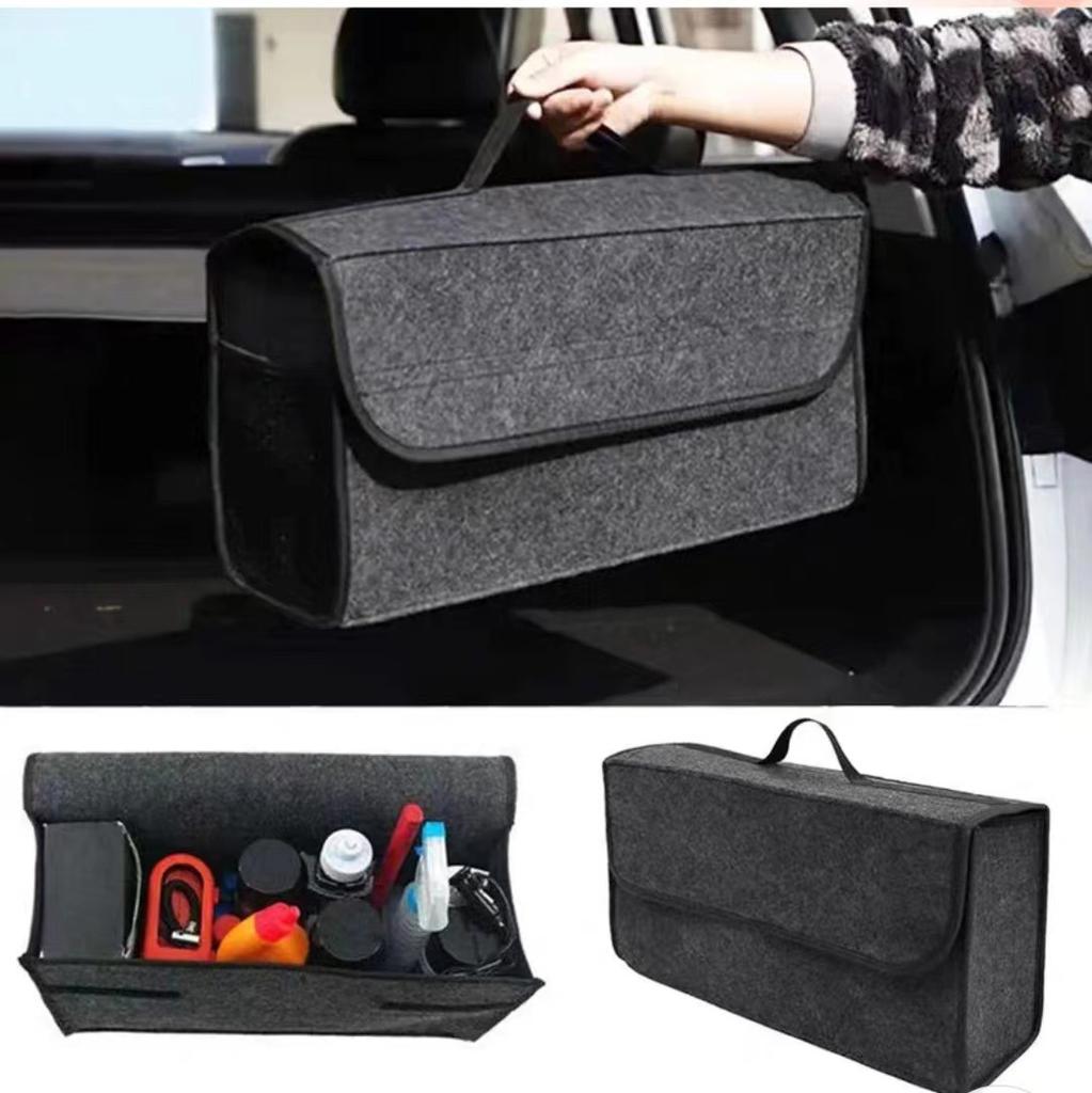 1PC Dark Gray Car Felt Storage Box Car Storage Bag Large Capacity Foldable Felt Storage Box Household Car Interior Accessories