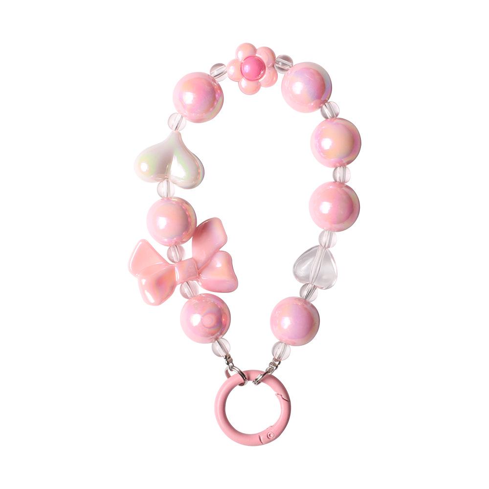 Colorful Electroplated Beaded Phone Chain & Keychain with Bow and Flower Pendant