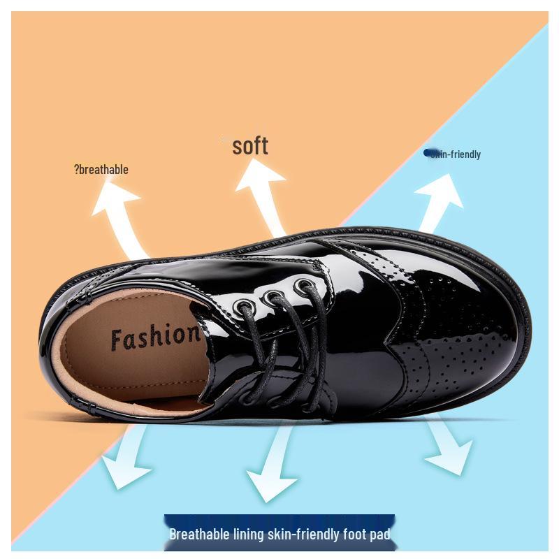 Scarpe nere in pelle da ragazzo - Suola morbida, Stile britannico, Antiscivolo, Perfette per la primavera e l'autunno