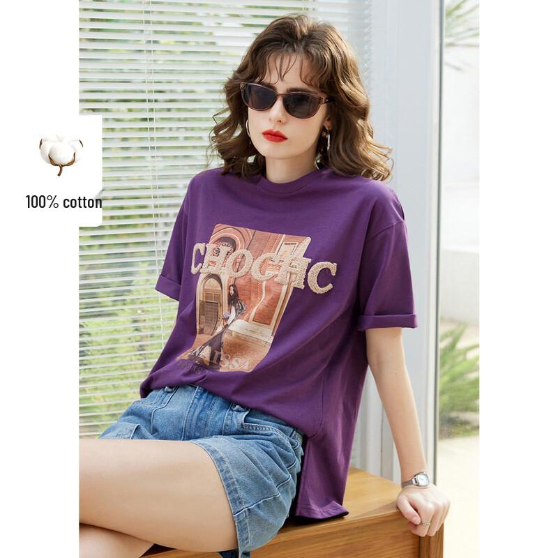 Bailuyu Women s Letter Print Cotton T-Shirt XL