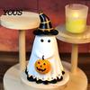 Halloween Home Decor Ghost Figurine, Cute Wearing Hat And Holding Holiday Vibes Pumpkin Statue, Resin Ornament for Shelf Tabletop Spooky Decoration