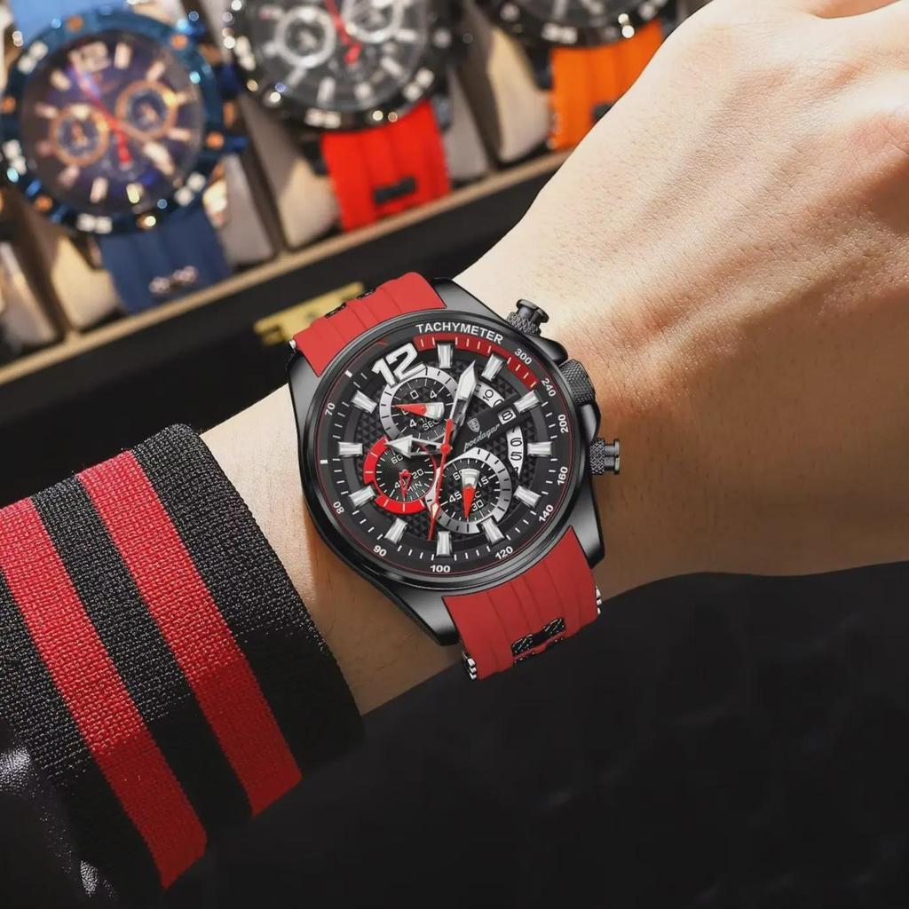 POEDAGAR Luxury Watch For Men Date Chronograph Luminous Waterproof Silicone Male Watch Fashion Sports Quartz Men's Watches