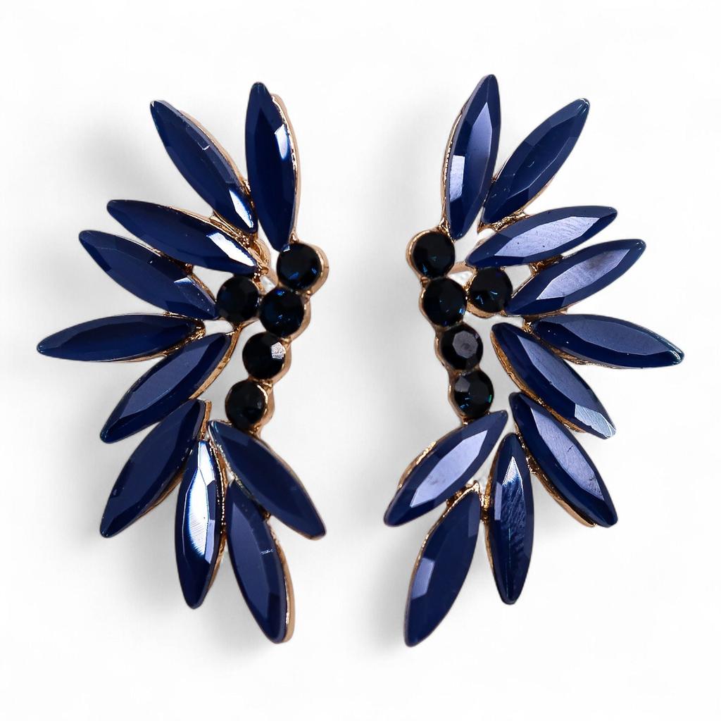 Royal Blue Vintage Glass Marquise Gold Earrings
