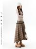 Women's Irregular Plaid Tassel A-line Skirt with Embroidery - High Waist, Slimming Fit, Mid-length for Autumn/Winter