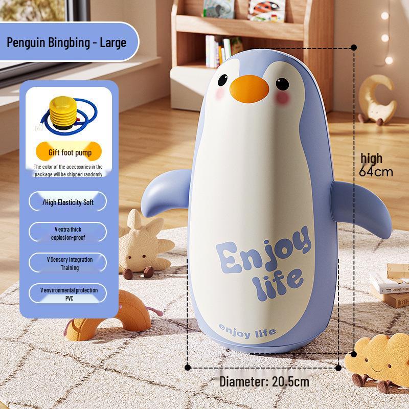 Inflatable Cartoon Penguin Boxing Bag for Kids, Indoor/Outdoor PVC Roly-Poly Decompression Toy.