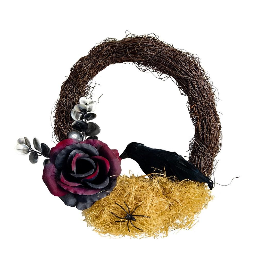 Věnec s vraní dekorací Věnec z mrtvých větví Halloweenský věnec