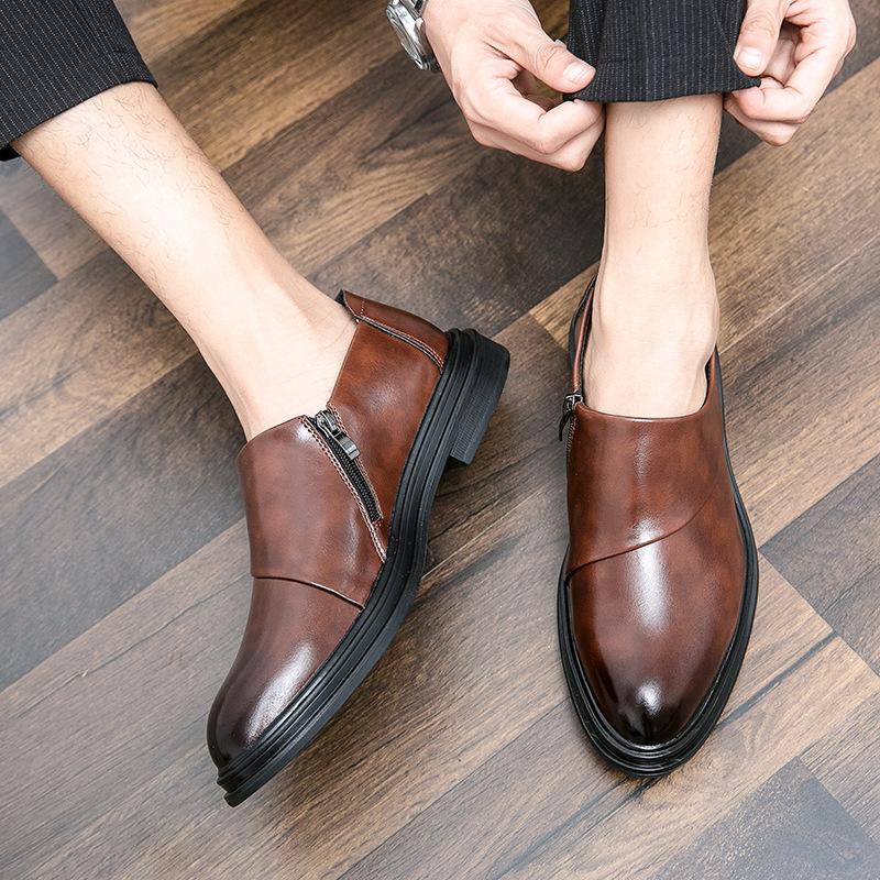 Men's shoes 46 large size new leather shoes fashionable men's one-pedal leather shoes trendy loafers groom wedding shoes