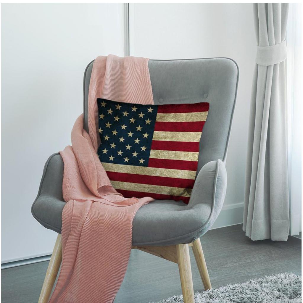 1Pc Vintage Us Flag Print Throw Pillow Cover,Suitable For Sofa,Bedroom,Living Room,A Stylish Gift For Patriot Lovers
