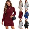 Women's Ribbed Brushed High Neck Long Sleeve Dress for Fall Casual Everyday Wear