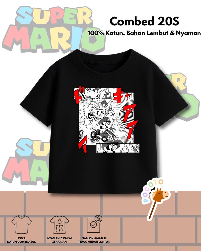 Super Mario, Retro Games Graphic Tee, 100% Combed Cotton 100