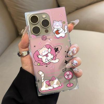 Square Back Tube Protection Clear Case For iPhone 14 Pro Max 11 13 16 ProMax 15 Plus 12 Anti-Oxygen,Star Cat Pattern Casing