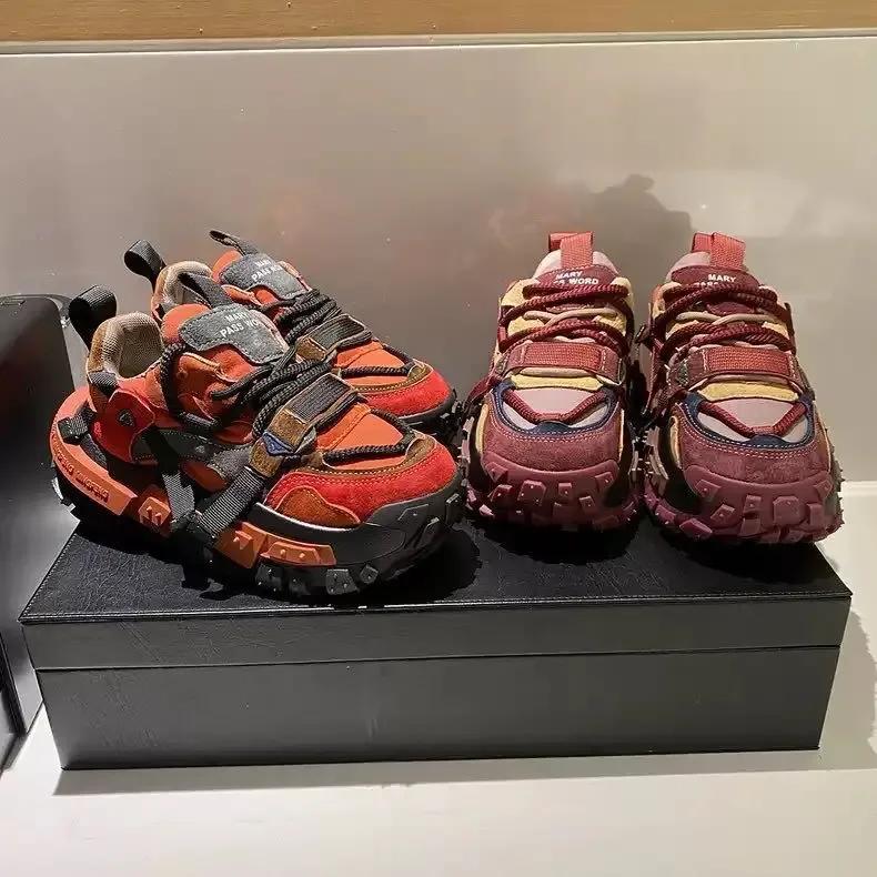 Modische Klobige Sneaker Herren Designer Reifensohle Laufschuhe Mode Lässig Mikrofaserleder Stoff Erhöhte Interne Plateau Schuhe