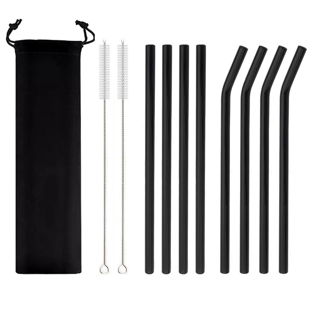 11-piece Reusable Glass Straws Clear Smoothie Drinking Straws with Clean Brush for Beverages Milk Tea Juices Cocktail