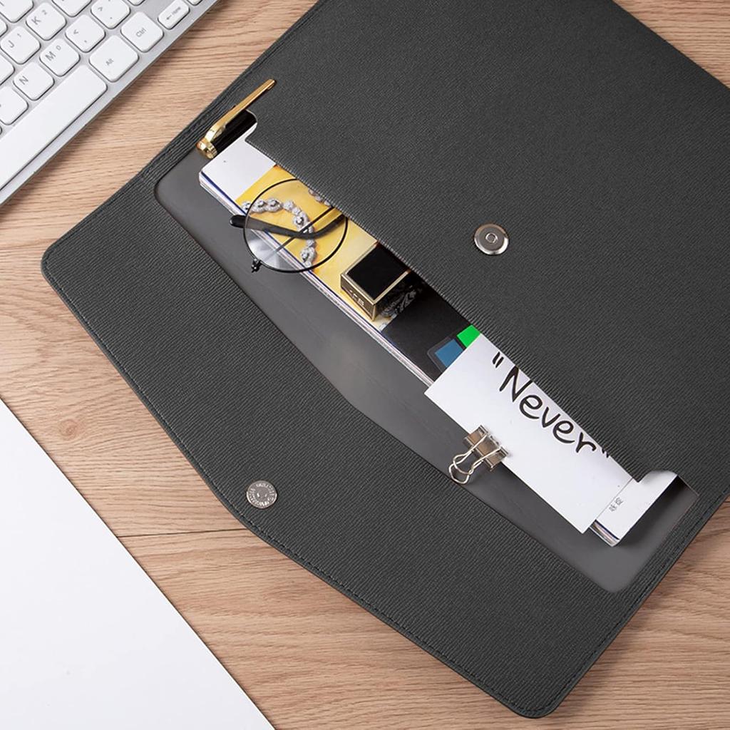 VANRA 1 Piece PU Leather Envelope File Folders A4 Paper Document Filing Envelope Document Organizer Leather Portfolio Folder Holder with Magnetic