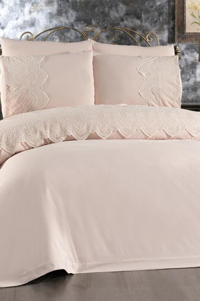 Eslem Bettbezug-Set 6-teilig, Bettbezug 200x220, Bettlaken 240x260 Baumwollstoff, Volle Größe, Doppelbettgröße Beige