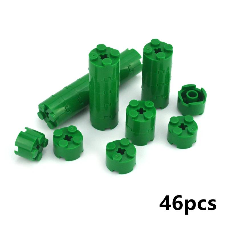 46Pcs MOC Parts Round Bricks Cylinder 2x2 with Axle Hole Thick Building Blocks Particles DIY Technical Toys Compatible with 6143