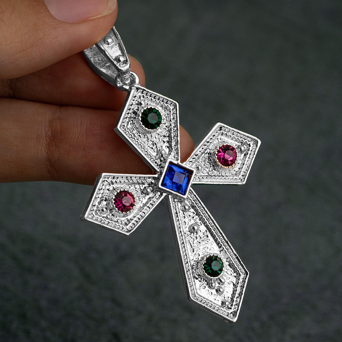 1 Piece Retro Cross Colored Zircon Pendant DIY Bracelet Necklace