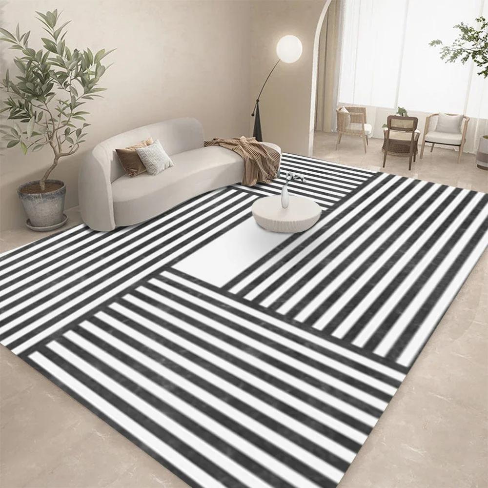 Tappeto Astratto Geometrico Lineare Bianco Nero per Soggiorno Decorazione Divano Tappetino Tavolo Cucina Stanza del Tempo Libero Tappetino Antiscivolo Halloween